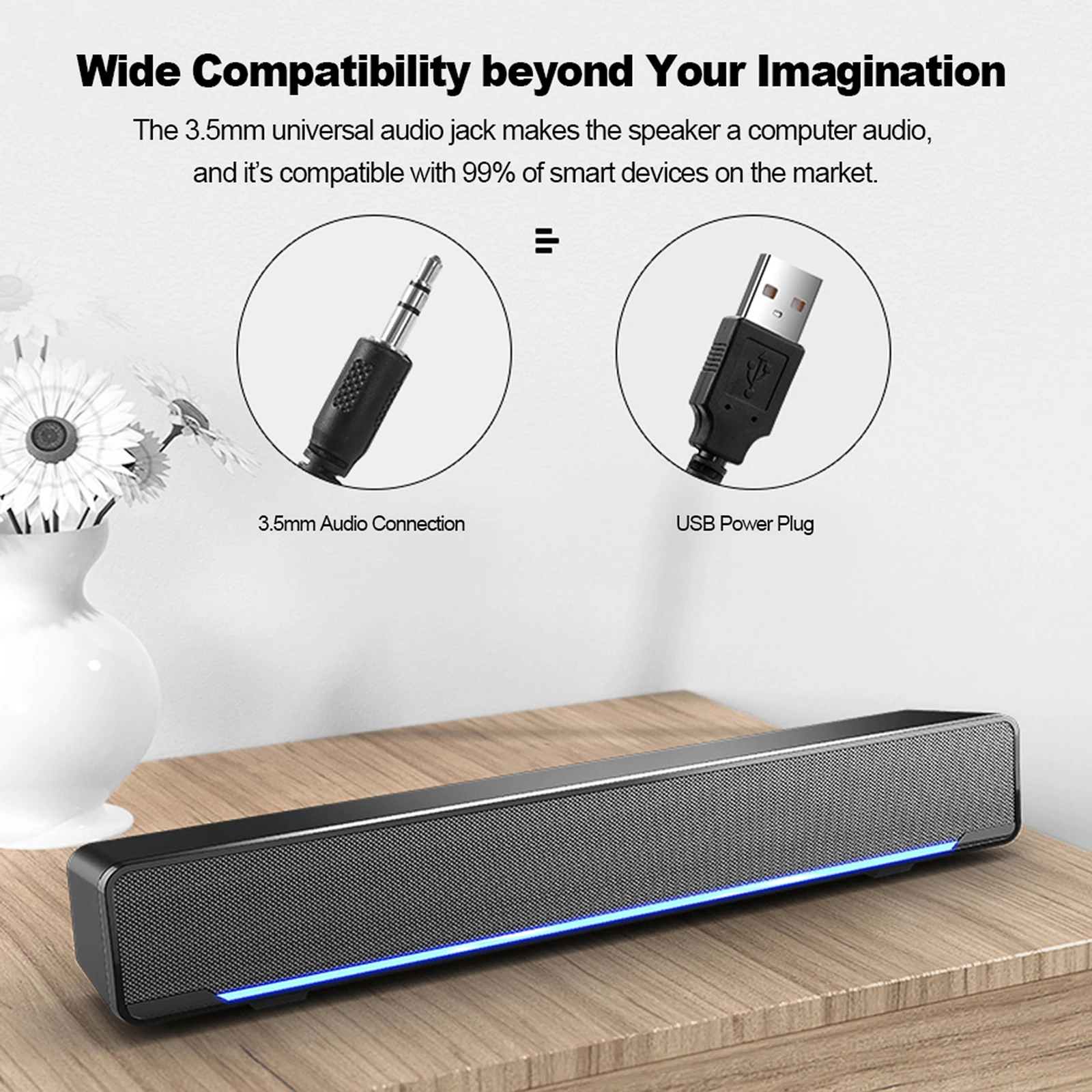 SADA V-196 Computer Speaker 3.5mm USB Wired Stereo Subwoofer Powerful Music Player Bass Surround Sound Box for PC Laptop