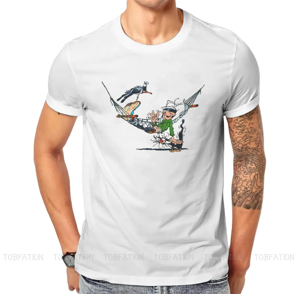 In Hammock Round Collar TShirt Gaston Lagaffe Comics Pure Cotton Basic T Shirt Men Tops New Design Oversized Big Sale