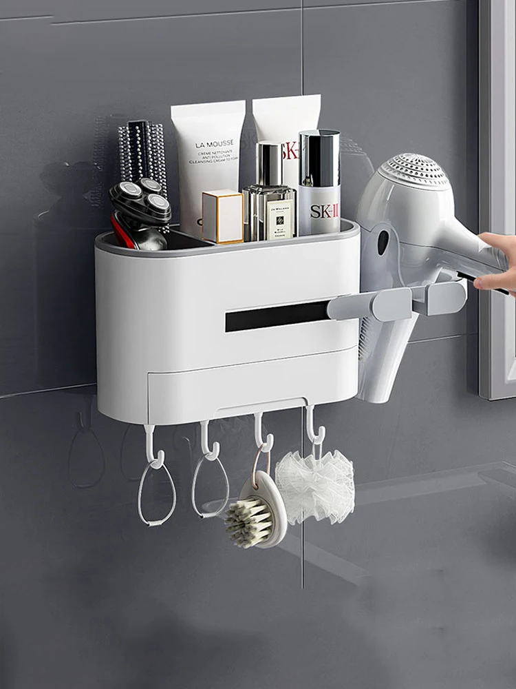 

Modern Plastic Portable Multifunction Free Punching Toiletries Hair Dryer Wall Storage Holder Home Bathroom Wall Storage Shelf