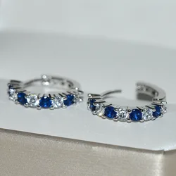 2021 NEW S925 Sterling Silver Earrings For Women With Round Sapphire Gemstones Fine Jewelry Wedding Gift Party Wholesale