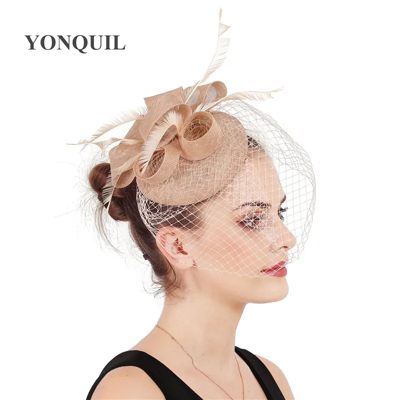 Chapeau Fascinateur en maille pour femme, pièce de sauna blanc, voile de paupières, casquette élégante, vêtements d'église, mariée, mariage, mode pour dames