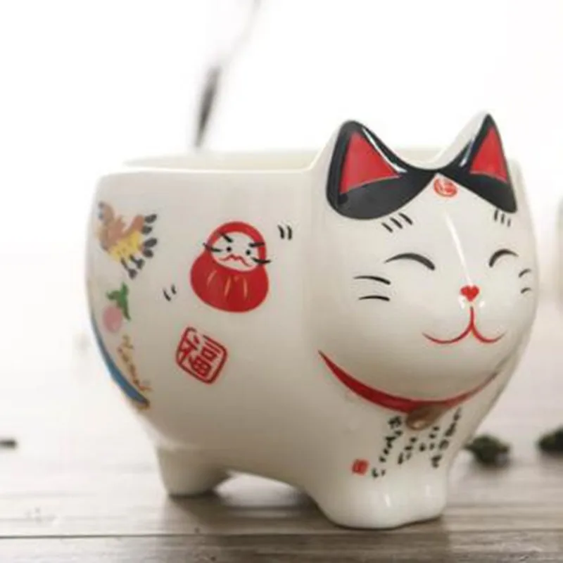 Japanese Style Fortune Cat Espresso Cups, Kawaii Lucky Cat Mug for Tea, Ceramic Tea, Coffee Cups with Handle, 100 ml