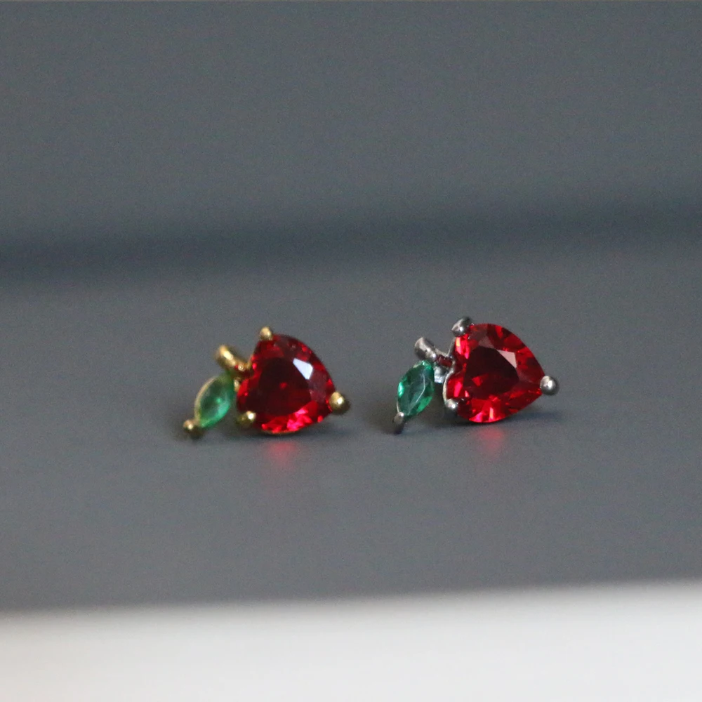 

1 PCS Cute Mini Shiny Red Zircon Apple Shape Stud Cuff Earring Trendy Gold Color Steel Helix Bar Ear Cartilage Piercing Jewelry