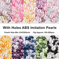 150-200Pcs Colorful ABS Imitation Pearls Mix 3-8mm Round Beads With Holes DIY Bracelet Charms Necklace Beads For Jewelry Making