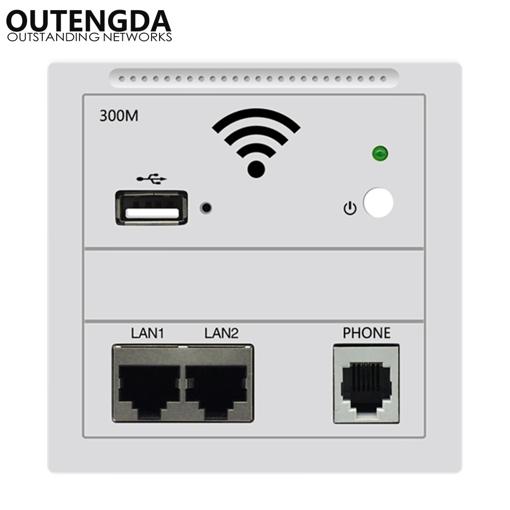 

300Mbps 2*RJ45 LAN RJ11 Phone port with 5V USB in wall wifi access point Embedded 86-type Panel AP wireless router white gold