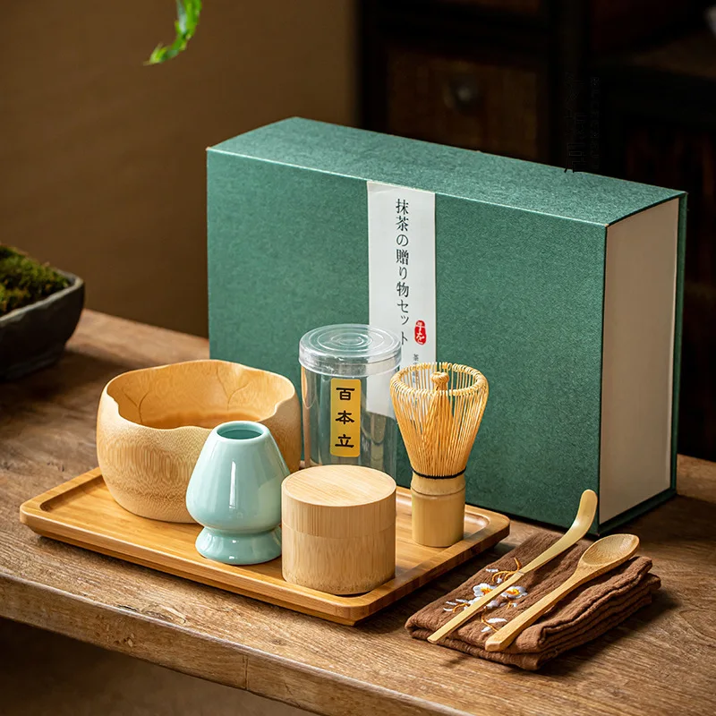 1--8pcs/set traditional matcha giftset bamboo matcha whisk scoop ceremic Matcha Bowl Whisk Holder japanese tea sets