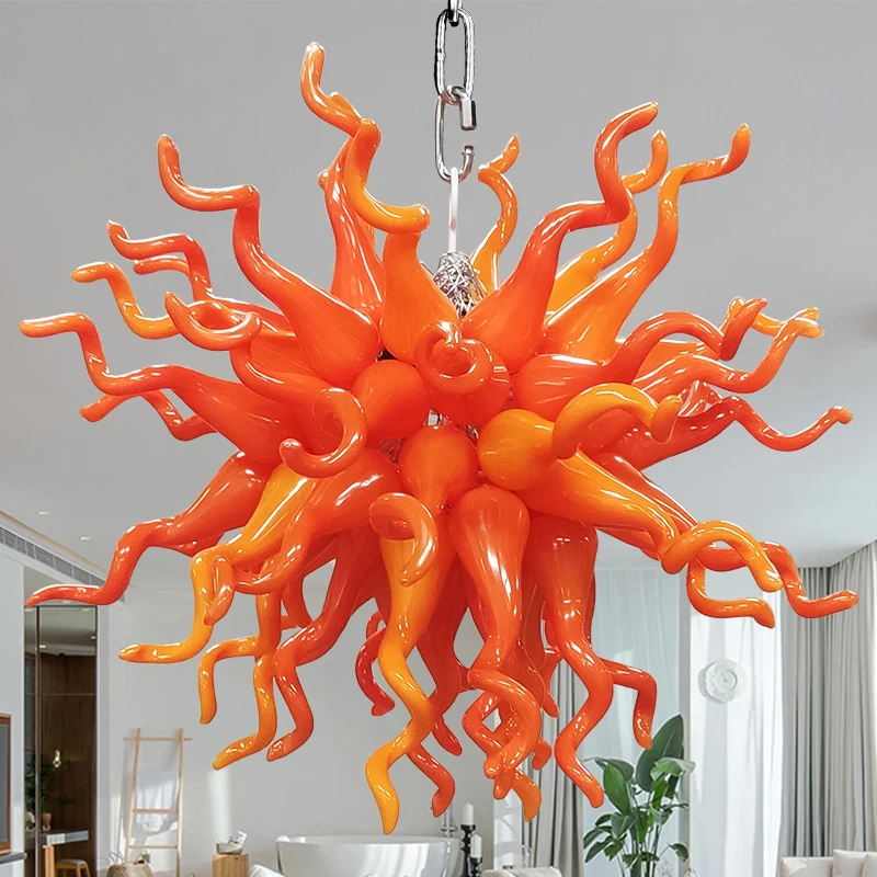 Bright Orange Glass Light LED Hanging Lamps Indoor Home Chandelier Lightings Art Deco Party Hall Bedroom Living Room