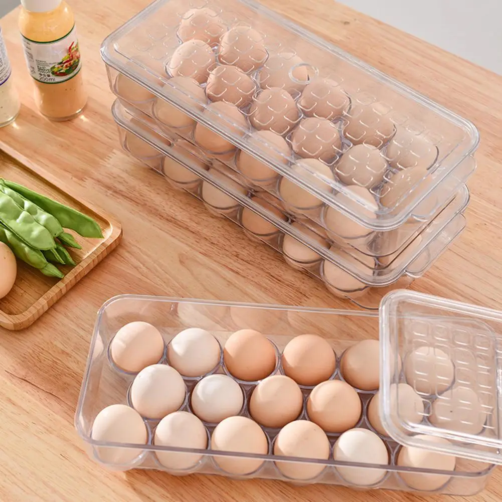 18 Grids Egg Holder Stackable Storage Box Kitchen Fridge Organizer With Sealing Cover Dust-proof Fresh-keeping For Storing Eggs