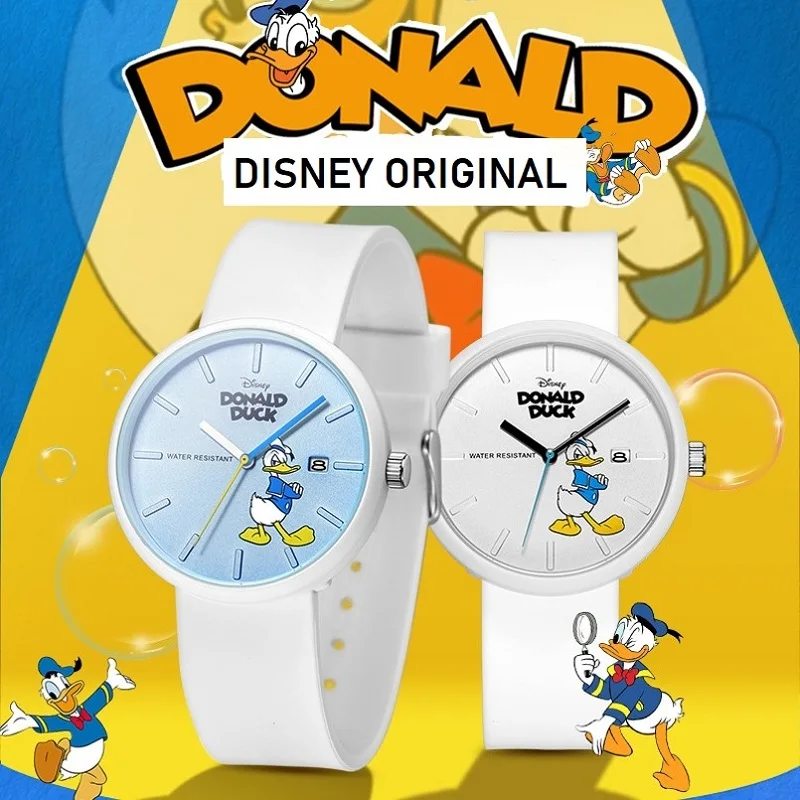 Disney Official Unisex Children Casual Quartz Wristwatches Donald Duck Cartoon Dial Case Soft Silicone Boys Girls Students Clock