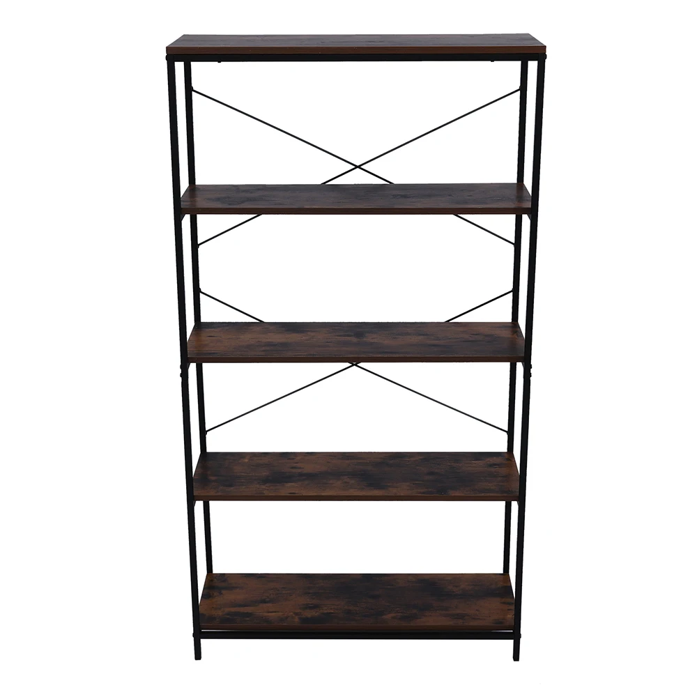 5-Tier Shelf Bookcase  Bookshelf Industrial Style Metal and Wood Bookshelves  Open Wide Home Office Book Shelf