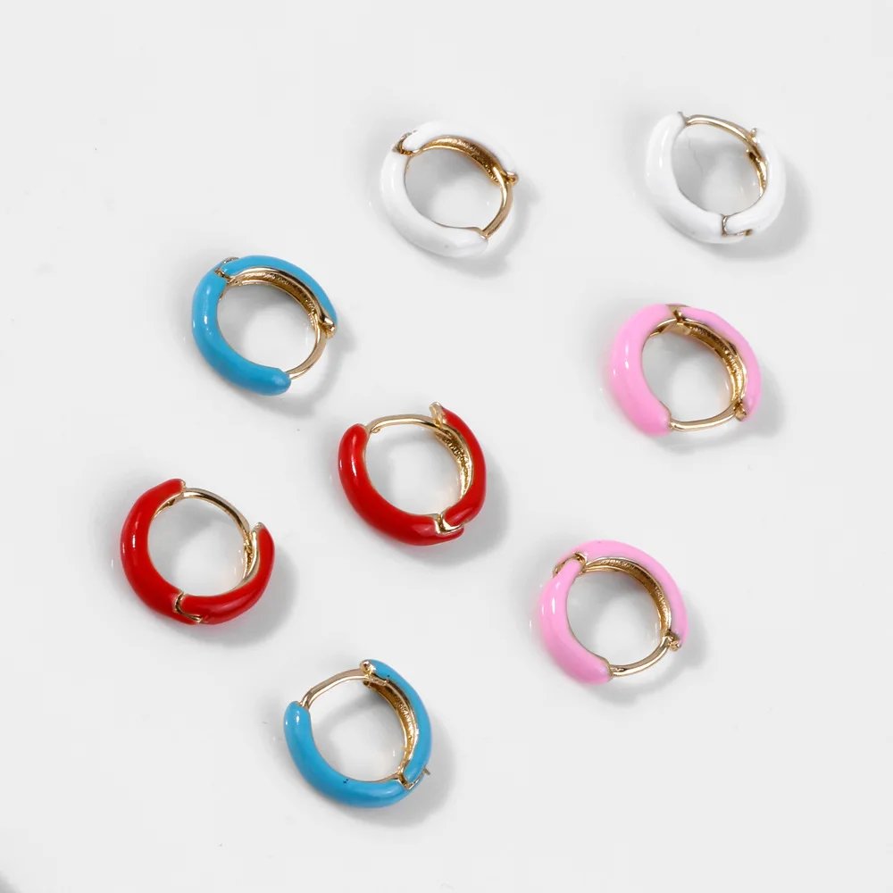 New Fashion Simple Red Blue Pink White Small Ear Circle Earrings For Women Geometric Round Ear Buckle Earrings Popular jewelry