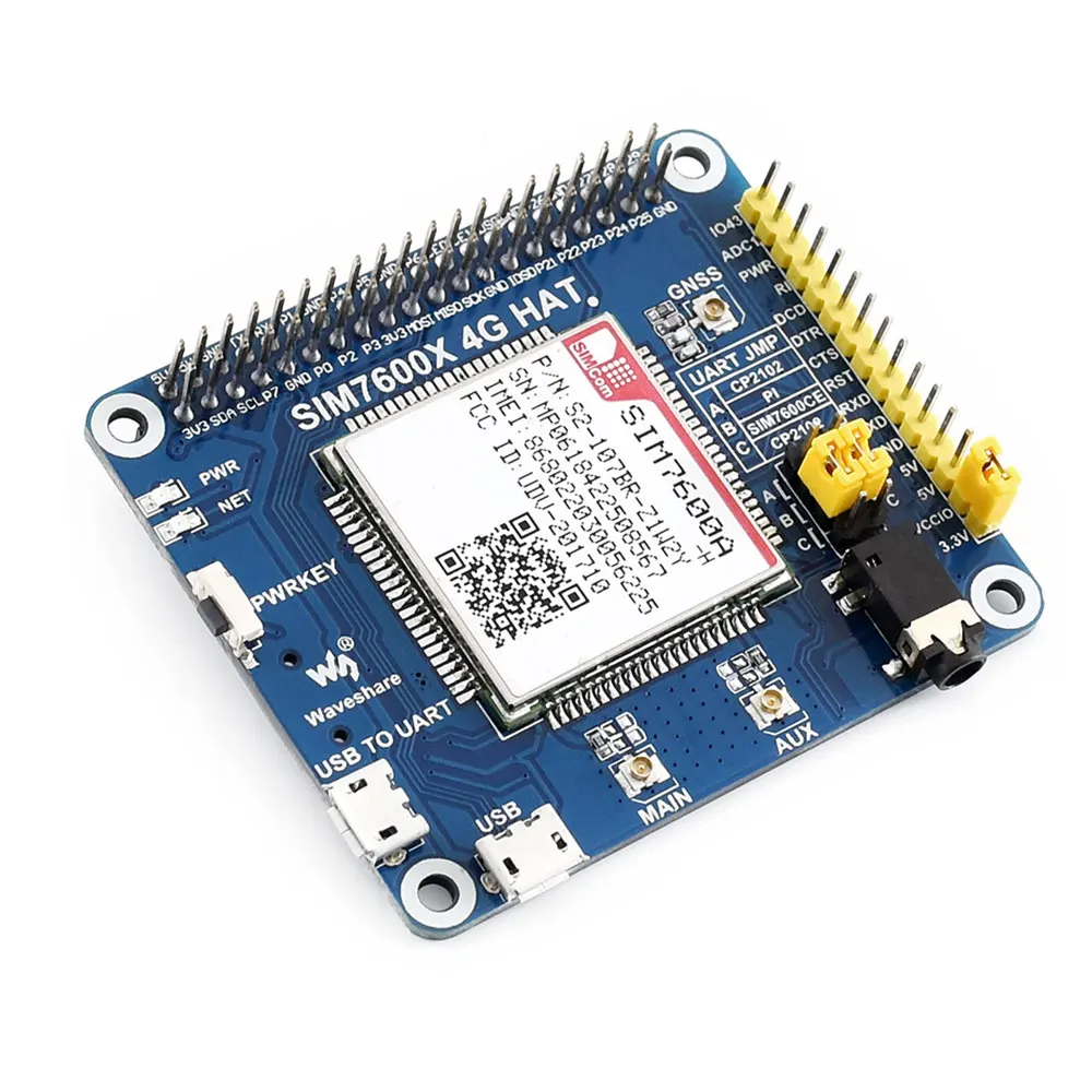 SIM7600E-H SIM7600G-H SIM7600CE 4G HAT 4G / 3G / 2G / GSM / GPRS / GNSS HAT for Raspberry Pi, LTE CAT4 SIM7600