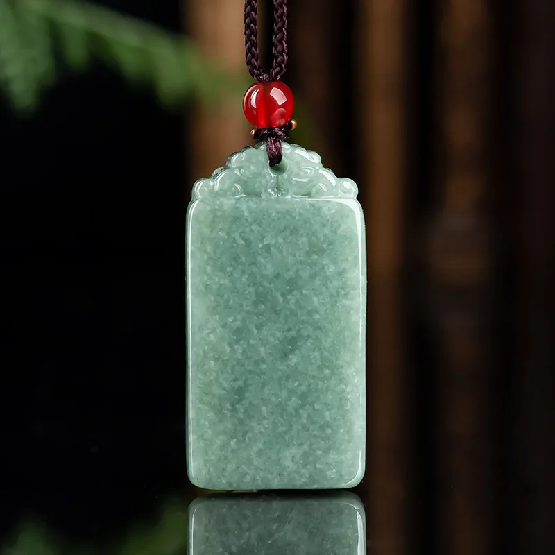 

Natural Jade Bean Green Ping An Pendant Charm Jewellery Women's Hand-Carved Sweater Chain for Women Men Fashion Accessorie