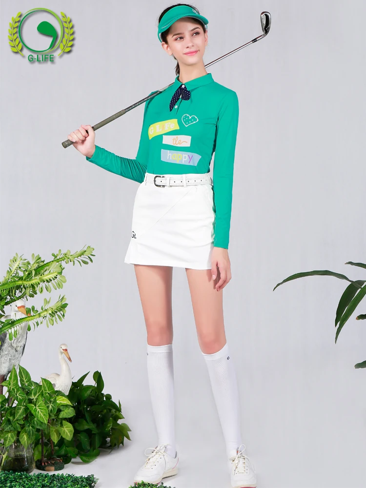 Autumn And Winter New Ladies Golf Clothing Breathable Long-sleeved Clothes White Slim Short Skirt Pants Suit