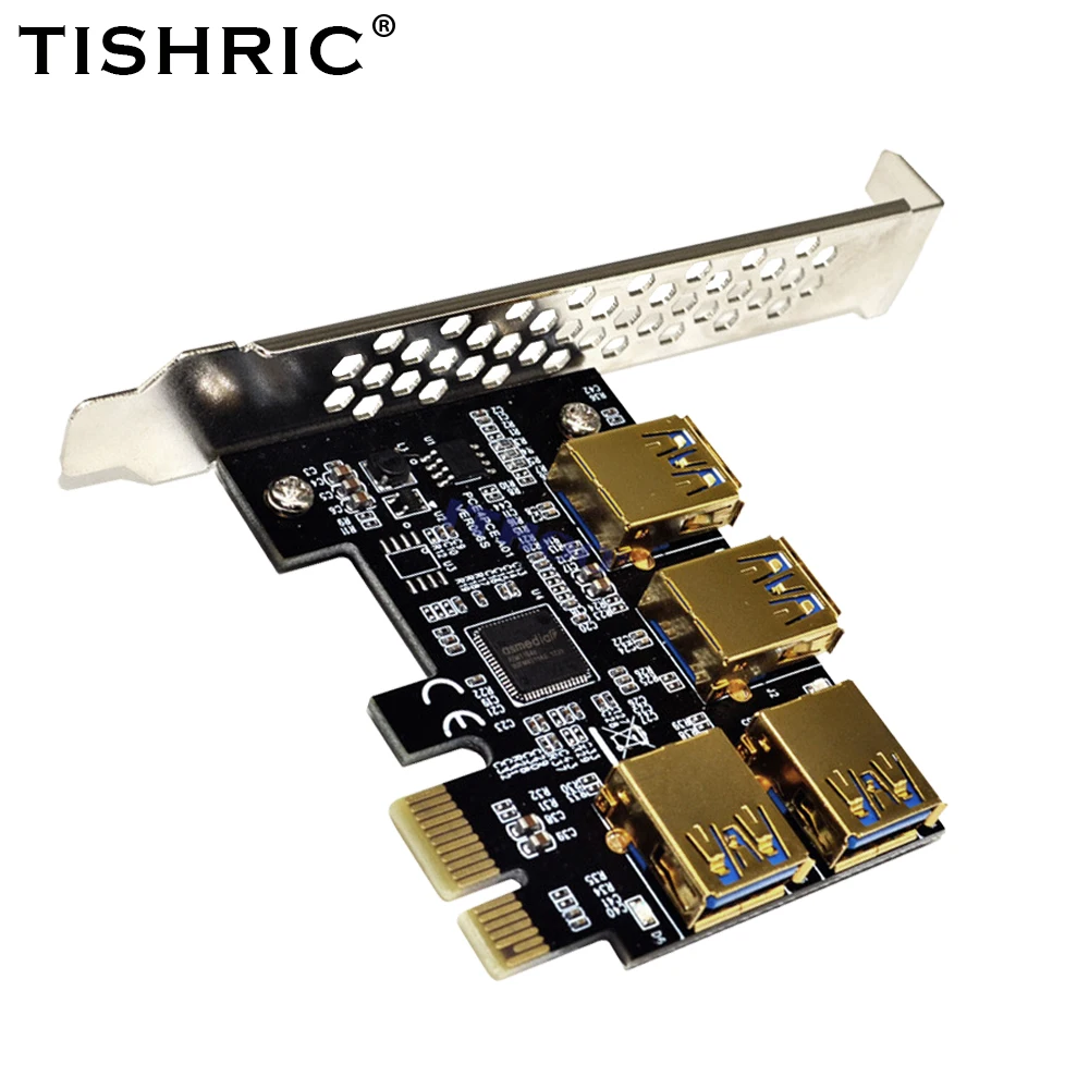 

TISHRIC PCI-E Express Riser Card 1 To 4 Adapter To Card 1x to 16x 1 to 4 USB 3.0 Slot Multiplier Hub For BTC Miner Mining