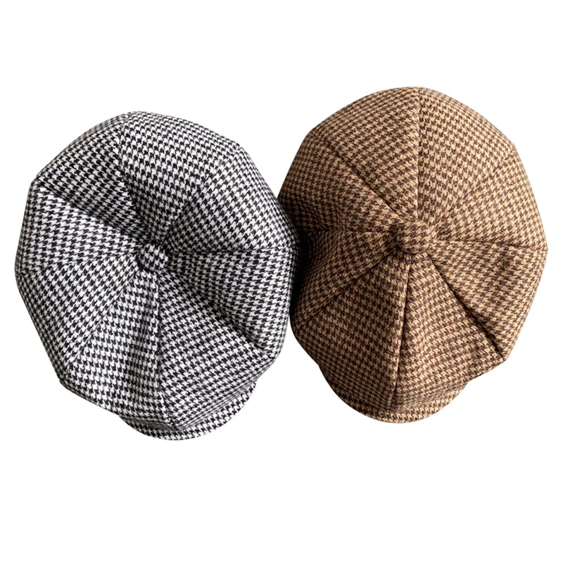 Retro Newsboy Cap Men Coffee Houndstooth Flat Caps Women Men British Painters Hat Soft Spring Autumn hats Octagonal Cap BLM394