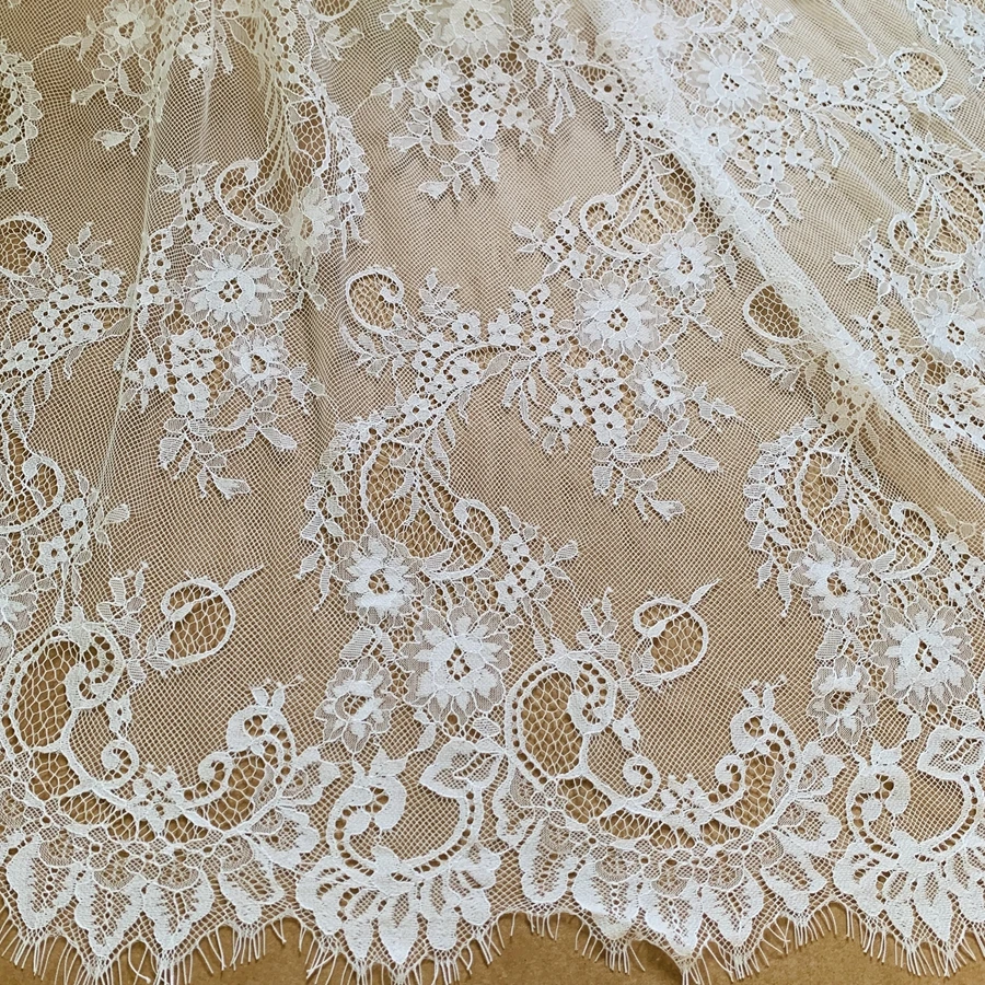 3m longo cílios chantilly rendas casamento tradicional tecido de renda branco marfim venda quente material diy costura