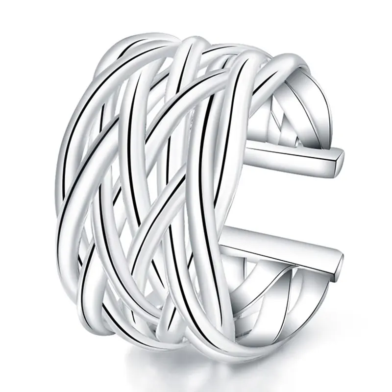 DOTEFFIL 925 Sterling Silver otwarty pierścień tkania dla mężczyzny kobiety moda ślub przyjęcie zaręczynowe prezent urok biżuterii — zdjęcie 2