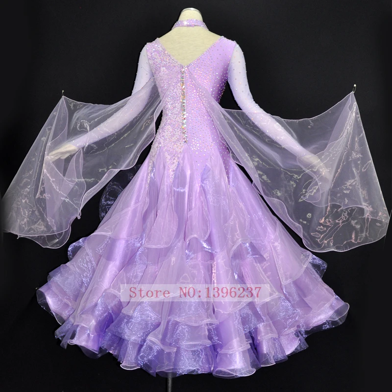 Robe de bal Standard pour adultes, tenue de danse de haute qualité, valse, Tango, Flamenco, Costume de concours de salle de bal Lilac