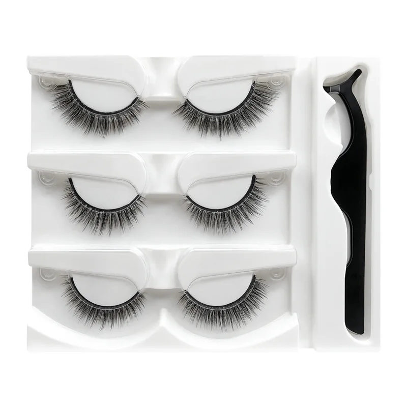 Newest Soft Light 3 Pairs Self-Adhesive False Eyelashes Set Handmade Reusable Glue-Free Fake Lashes 3 Sets/Lot Drop Shipping