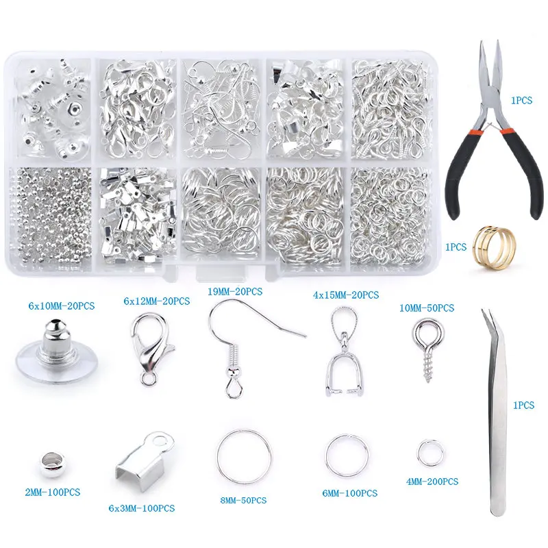 Schmuckzubehör-Set aus Legierung, Schmuckherstellungswerkzeuge, Kupferdraht, offene Biegeringe, Ohrringhaken, Schmuckherstellungszubehör-Kit