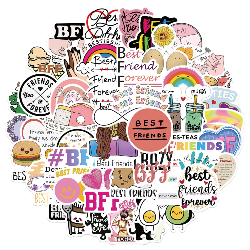 Best Friend Friendship Stickers for Notebooks, Stationery, Scrapbook, Pink Sticker, Material Craft Supplies, 50Pcs