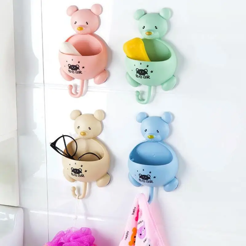 Soap Dishes Racks Bear Wall Hanging Storage Box Toothbrush Rack Shelf Key Holder Kitchen Hanger Bathroom Accessories LX8575