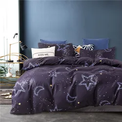 2-3pcs Duvet Cover+Pillowcase Set Blue Red Star Moon Print Double Single Full King AU/EU/USA Bedclothes Home Textile No Sheet