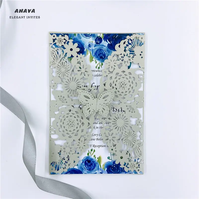 

Grey European Wedding Invitation Creative Vertical Laser Cut Butterfly Invitation Card DIY Birthday Greeting Cards