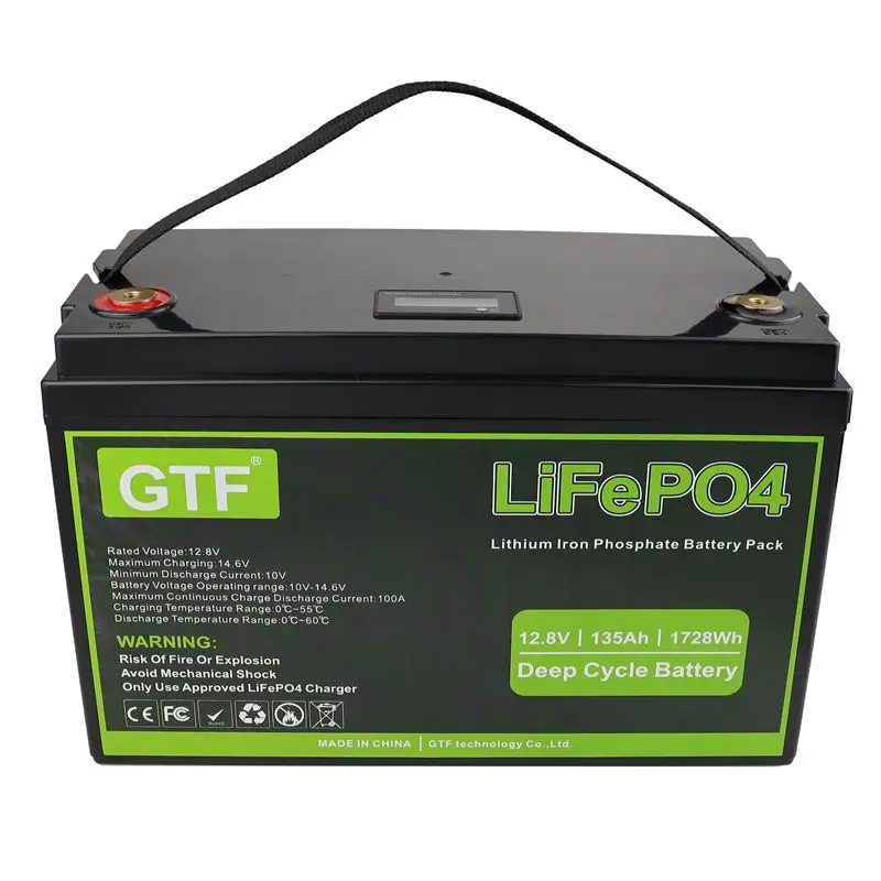 

GTF 12v 135ah Capacity lifepo4 12.8V battery solar battery pack RV Rechargeable Lithium Iron with bms for Outdoor camping