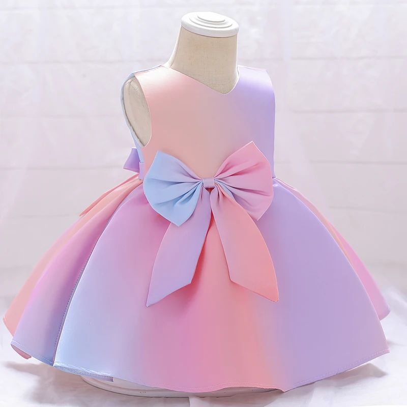 Colorful Bow Tutu Newborn Christening Princess Toddler Birthday Party Children Baptism Baby Girl Clothes Summer Dress Vestidos