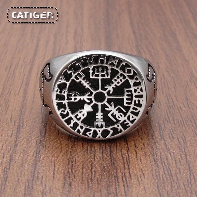 Punk 316L Stainless Steel Nordic Viking Ring Custom Rune beads Signet Caw Scandinavn Odin Symbol Men Jewelry
