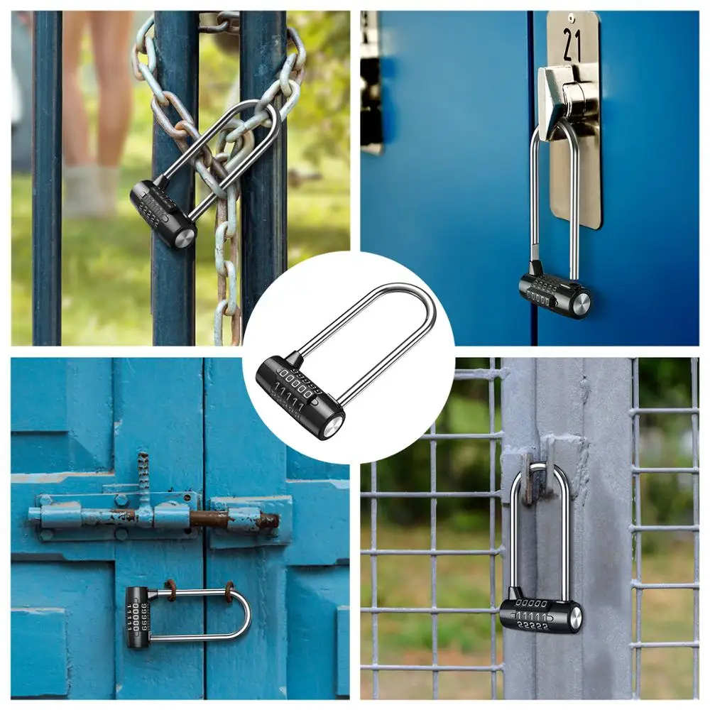 ORIA 5 Digit Combination Lock Waterproof Security Padlock Outdoor Safety Gym Door Lock Lengthened Shackle Lock