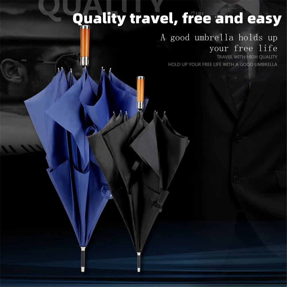 

Leodauknow-Long Handle Double Umbrella Cloth, Straight, Semi-automatic, Solid Wood, Business Man, Outdoor Designer, Pongee