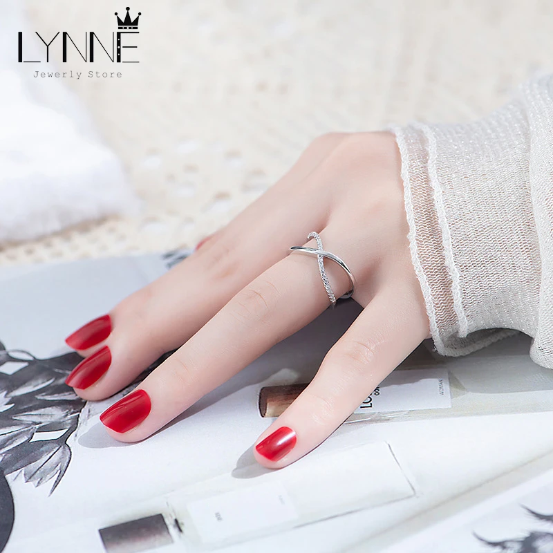 New Fashion 925 Sterling Silver Zircon X Cross Adjustable Rings Delicate Rhinestone Double Layers Twist Ring Women Jewelry Gift