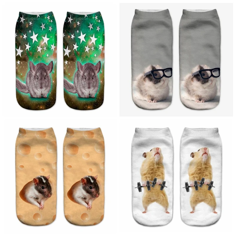 

New Fashion 3D Women's Socks Funny Creative Hamster Pattern Men And Women Harajuku Print Casual Ankle Socks 2021 Hot Selling