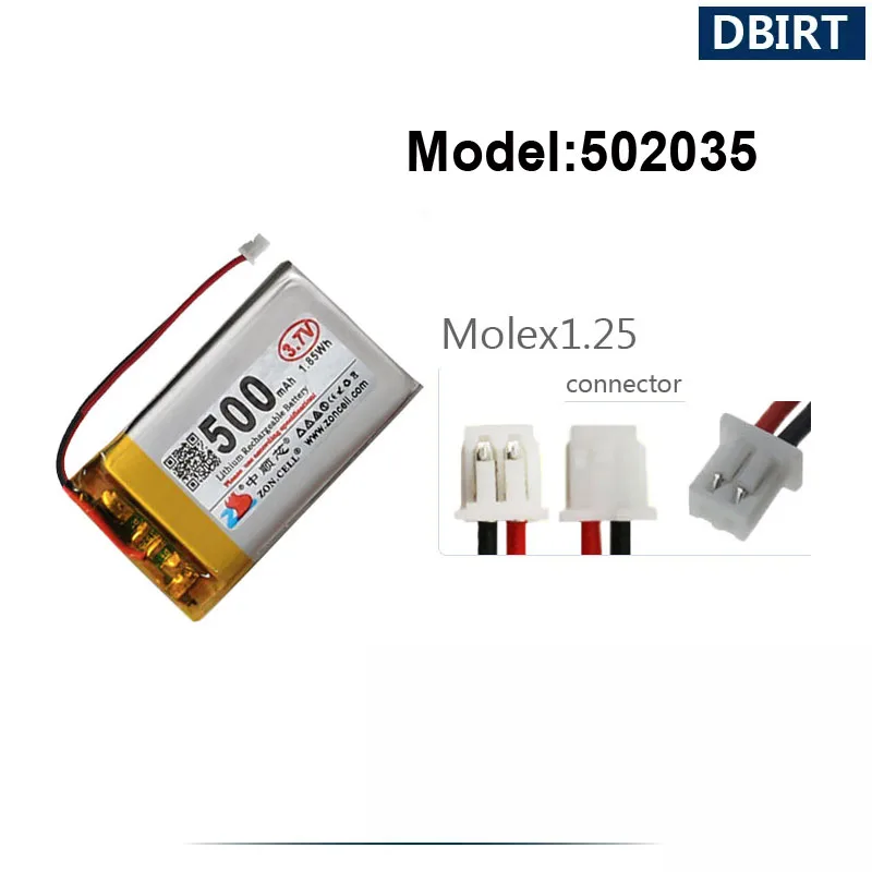 500mAh LP502035 AHB502035 502035 052035 baterii dla Mp3 Mp4 odtwarzacz zestaw słuchawkowy Bluetooth słuchawki XH2.54 NTC 3 przewody Molex1.25 PH2.0