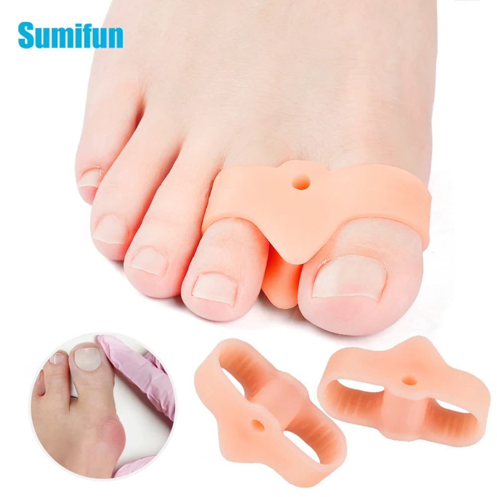 2pcs Two Holes Toe Separator Hallux Valgus Corrector Foot Pain Relief Cushion Thumb Overlap Orthosis Frame Orthopedic Pedicura