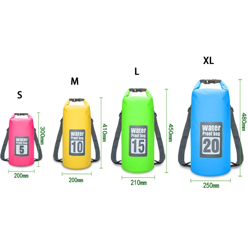 PVC Waterproof Backpack Kayak Pouch Outdoor Trekking Shoulder Dry Bag Travel Diving Boat Ocean Pack River Bag 5L 10L 15L 20L 30L