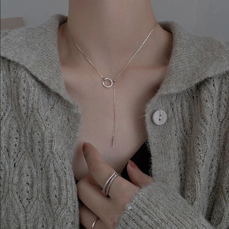 New Fashion  Long Circle Pendant Ncklace For Temperament Women Clavicle Chain Wedding Party Gift Fine Jewelry