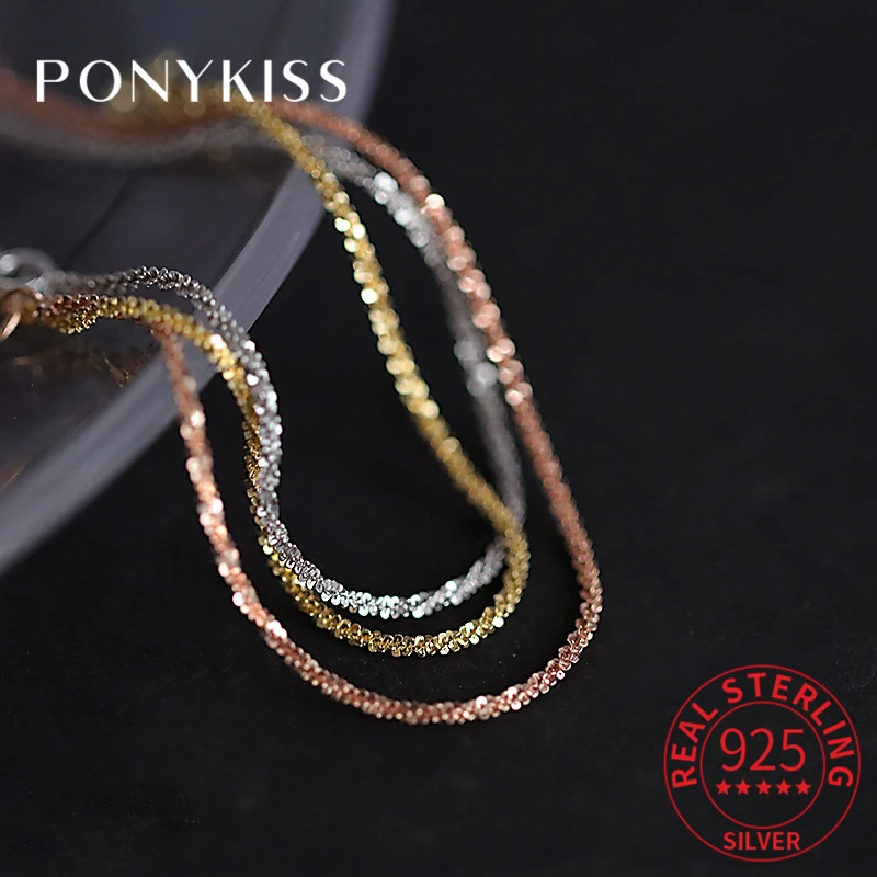 PONYKISS Real 925 Sterling Silver Minimlist Sparkling Chain 14K Gold Bracelets For Women HipHop Fine Jewelry Gift Drop Shipping