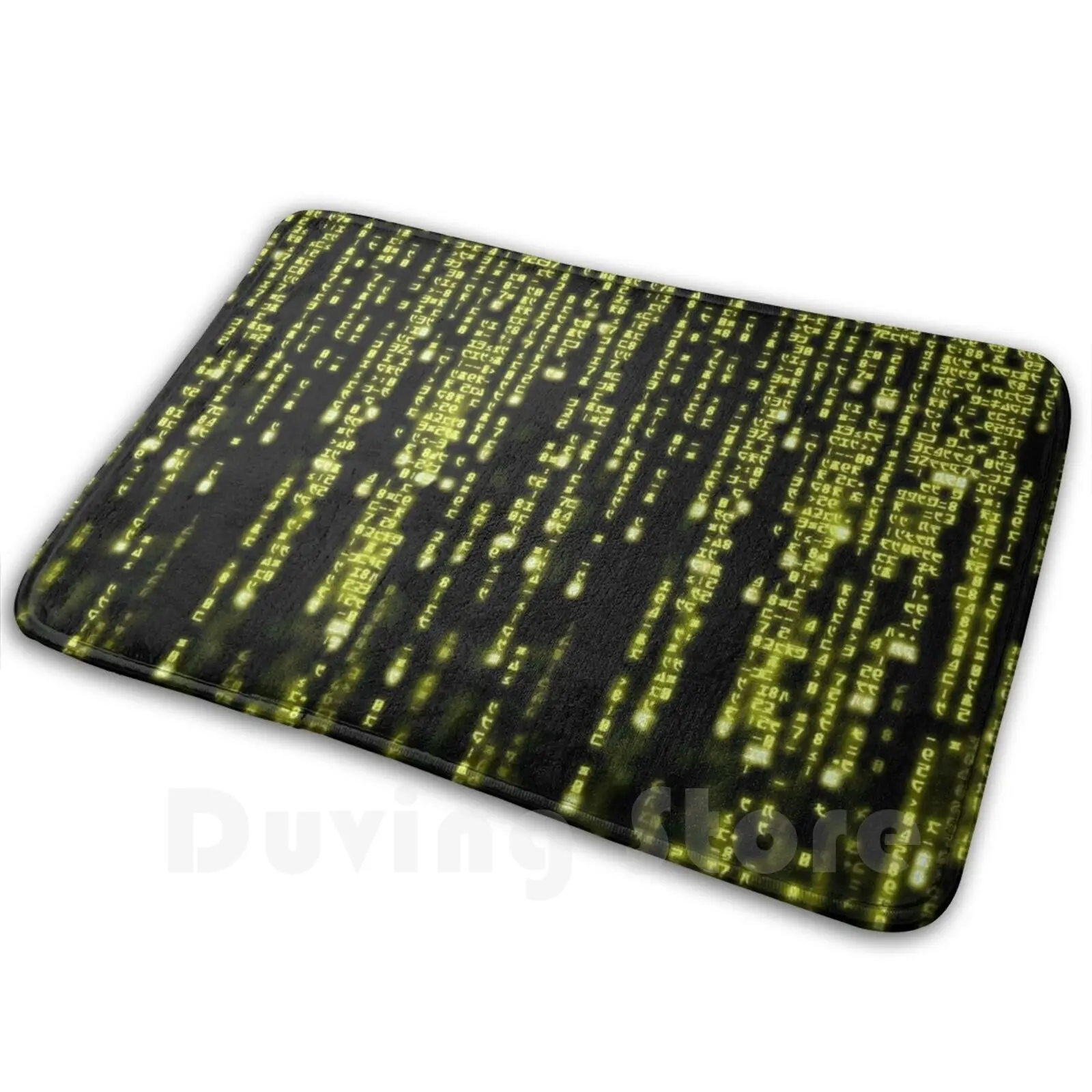 Cyber Language Code Mat Rug Carpet Anti-Slip Floor Mats Bedroom Cyber Tech Code Number Falling Yellow Geek Technology Science