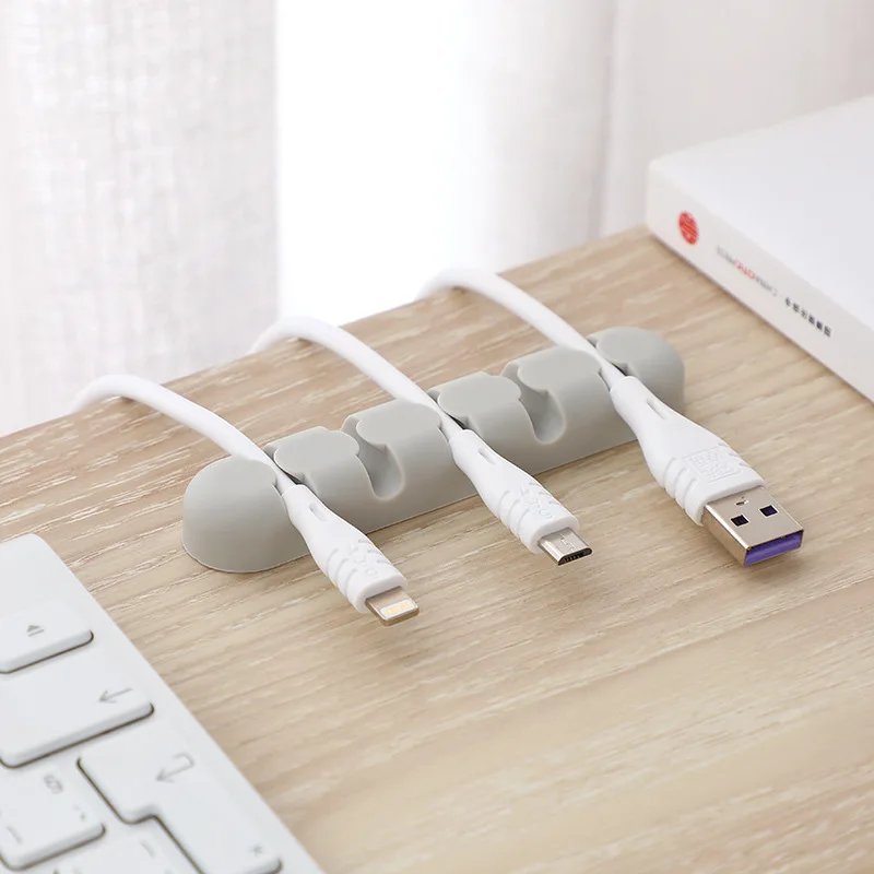 Enrouleur de câble USB 5 trous, support d'écouteurs, casque, souris, Clip en Silicone, ligne de téléphone, organisateur de bureau, finition prise de bureau, longue bande de rétention de fil en Silicone, enrouleur de cordon d'alimentation # OW