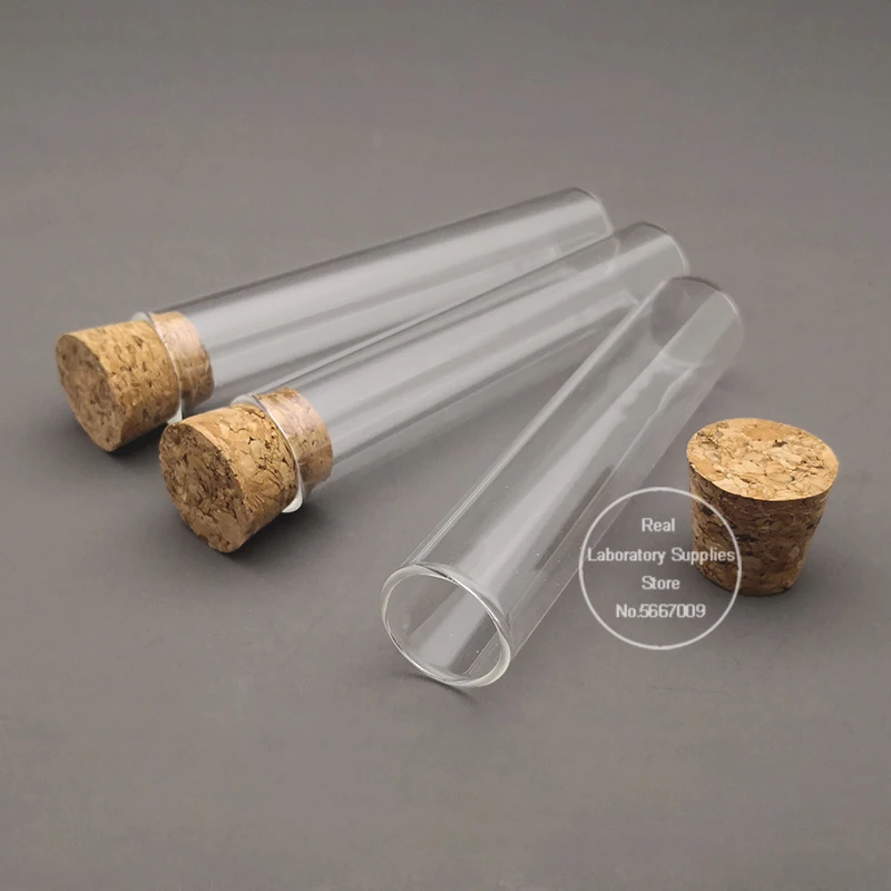 10pcs/lot Lab 20x100mm Thickened Glass Flat Bottom Test Tube with Cork Stopper for School Laboratory Supplier