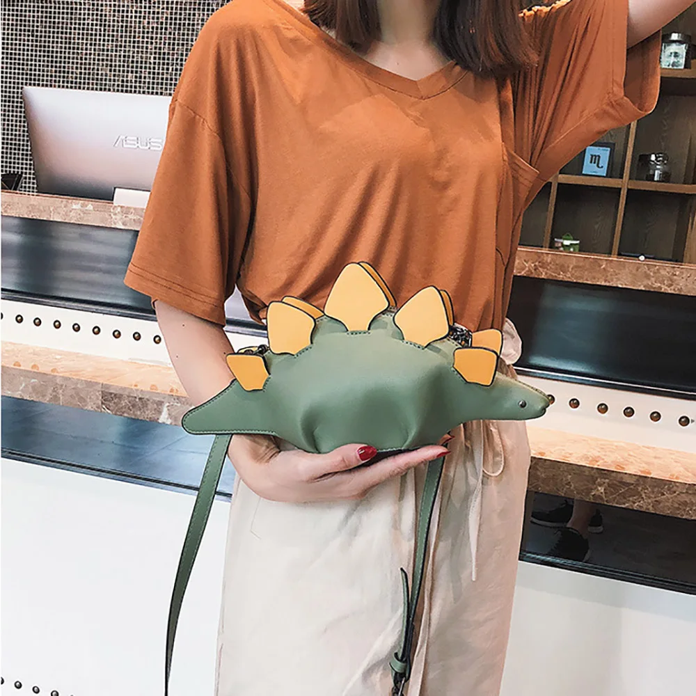 Cartoon Dinosaur Shape Shoulder Bag PU Leather Women Handbag Cute Ladies Shopping Phone Holder Coin Purse Creative Design