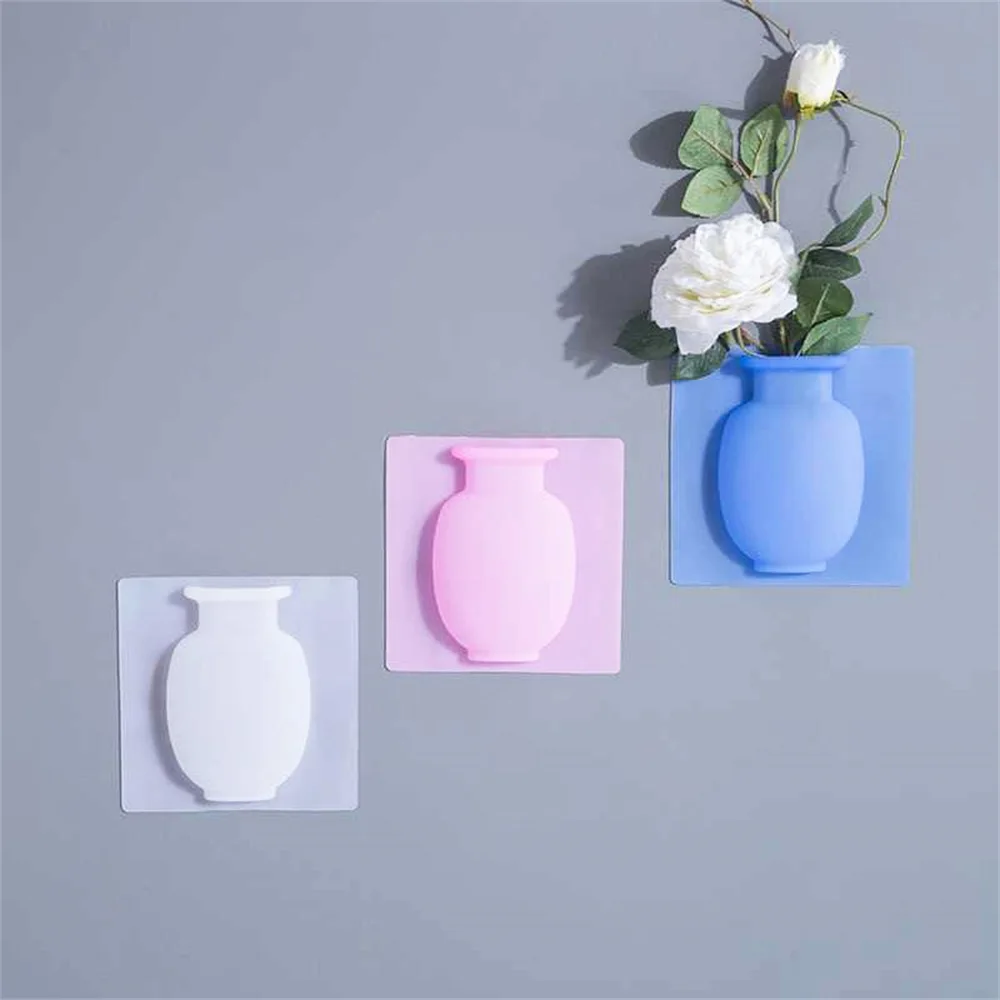 Jarrón transparente de silicona Creaive para colgar en la pared, estante de flores secas, botellas, estantes decorativos DIY, decoración del hogar, 1 ud.