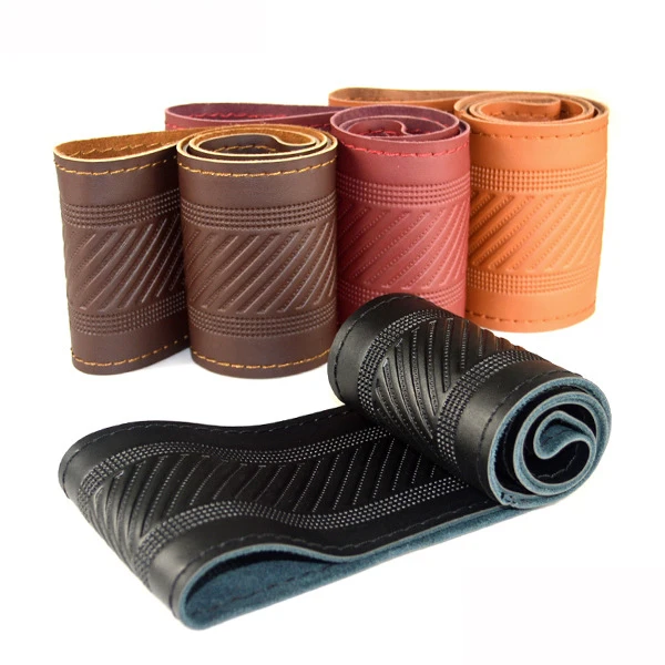 Top Layer Leather Braid Car steering wheel sleeve Soft Anti slip auto steering wheel sleeve 38CM 15inch Interior Accessories