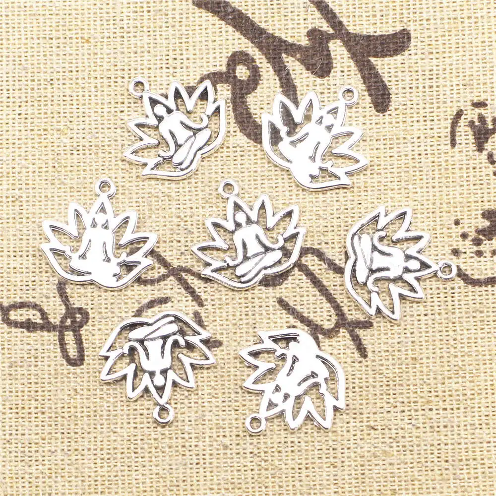 Jewelri Charm 17x18mm Lotus Buddha Charms Antique Silver Color 10pcs