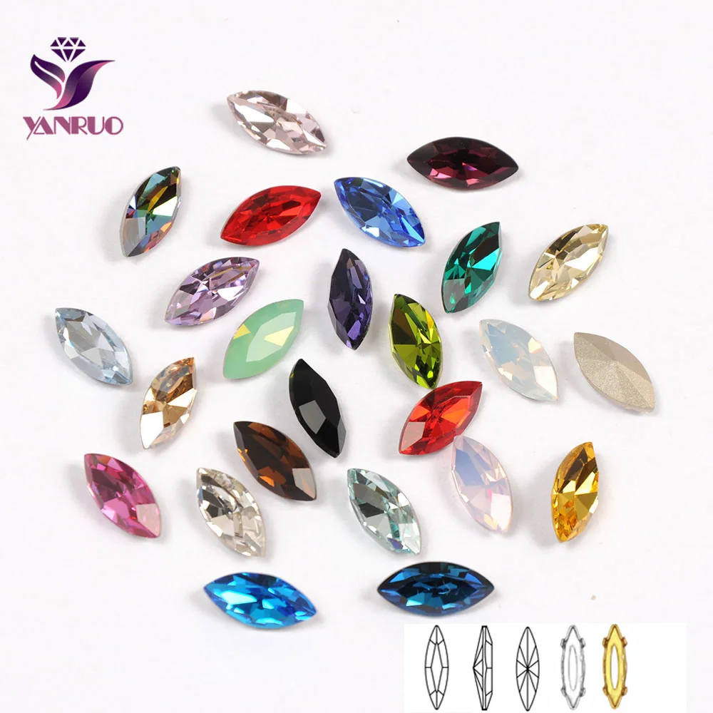 

YANRUO 4200 Horse Eye Fancy Stones Gold Claw Setting Base Pedestal Glass For Needlework Jewelry Garment Sewing Beads Diamond