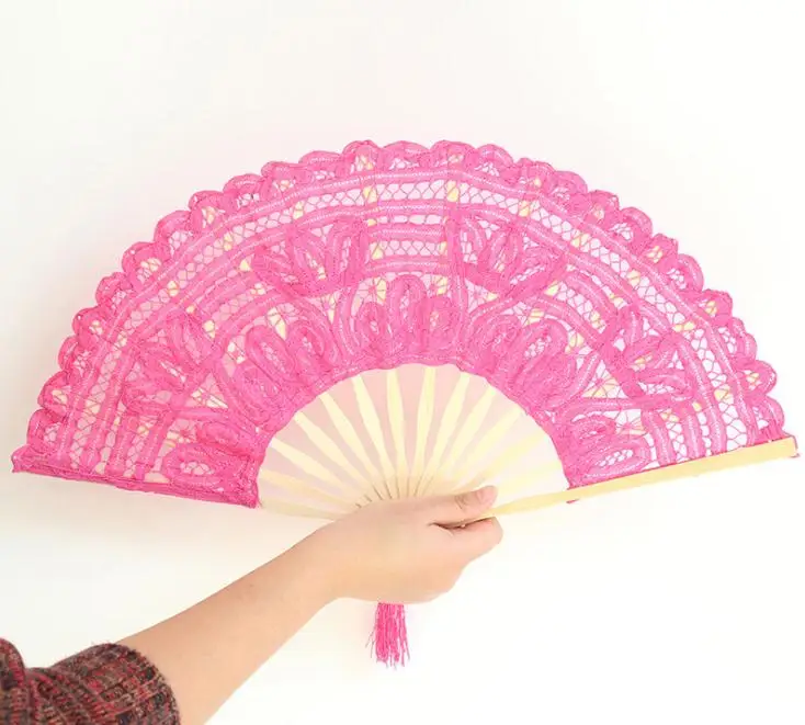 Free Shipping Handmade 27cm Mixed color Embroidered lace wedding Fan Wedding Gifts Party Favors Hand Fan SN2680